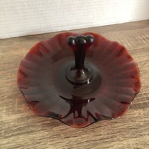 Vtg Anchor Hocking Ruby Handled Dish